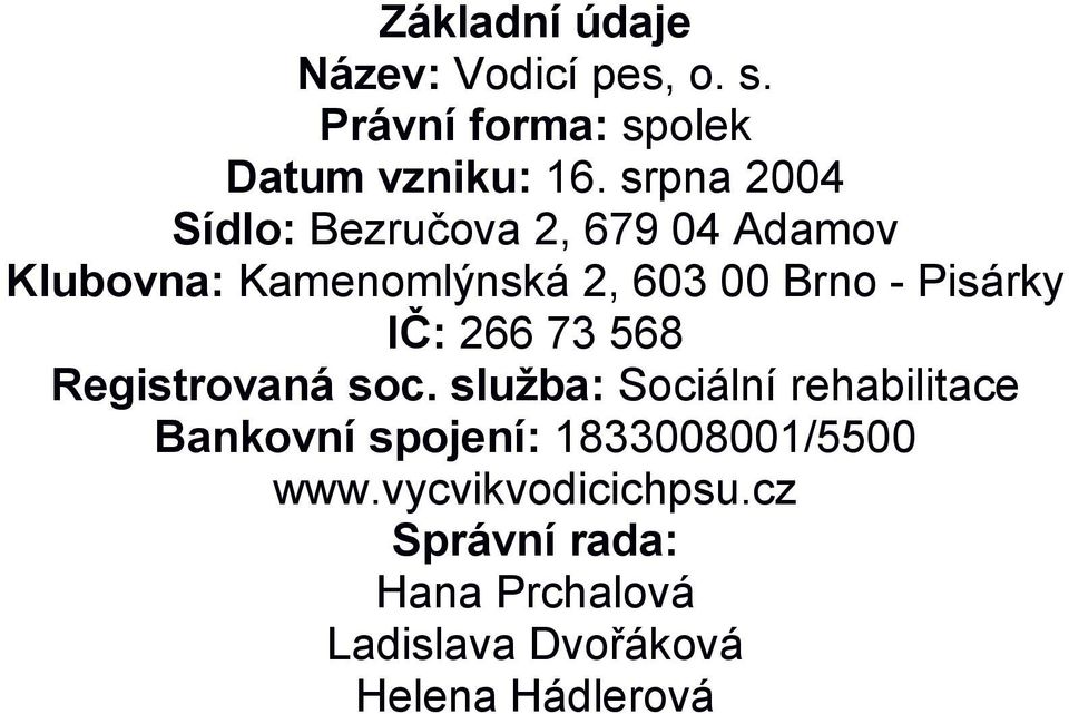 Pisárky IČ: 266 73 568 Registrovaná soc.