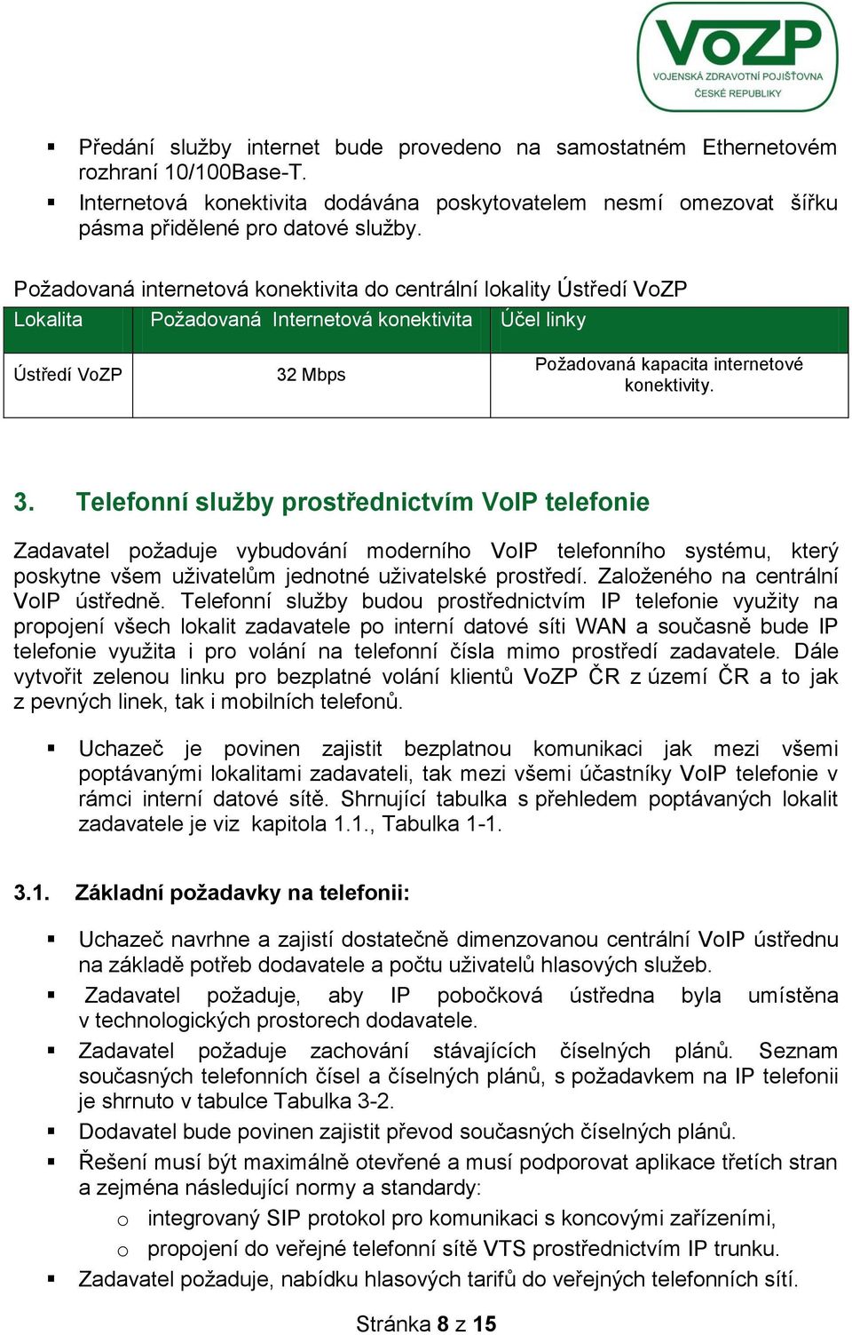 Mbps Požadovaná kapacita internetové konektivity. 3.