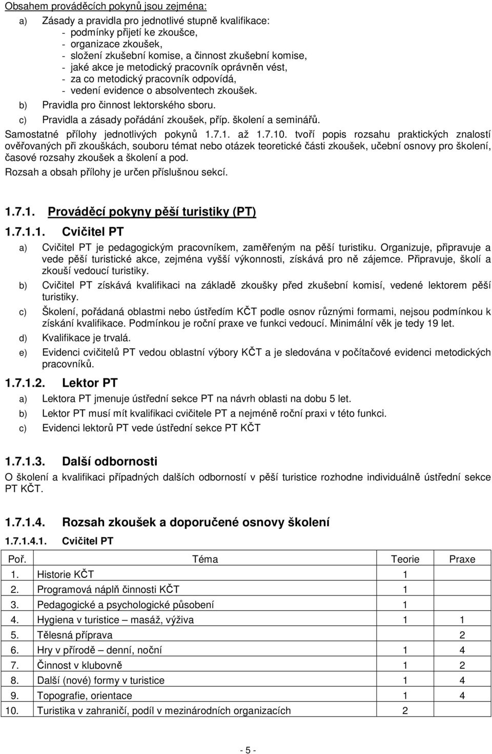 c) Pravidla a zásady pořádání zkoušek, příp. školení a seminářů. Samostatné přílohy jednotlivých pokynů 1.7.1. až 1.7.10.
