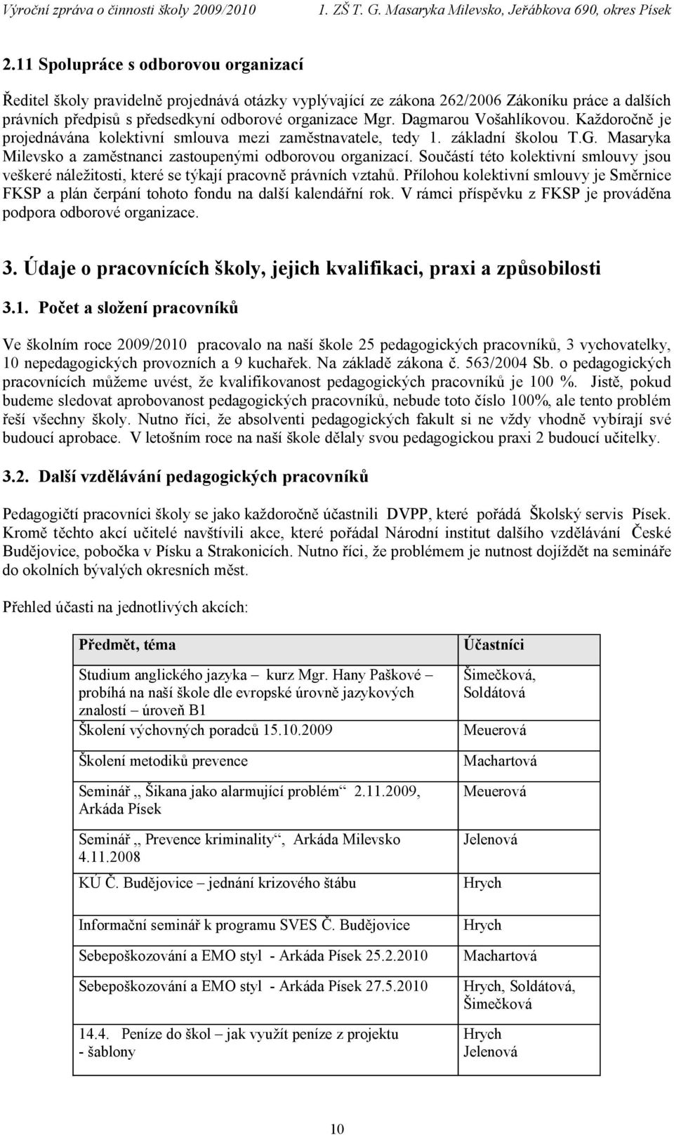 Součástí této kolektivní smlouvy jsou veškeré náležitosti, které se týkají pracovně právních vztahů. Přílohou kolektivní smlouvy je Směrnice FKSP a plán čerpání tohoto fondu na další kalendářní rok.