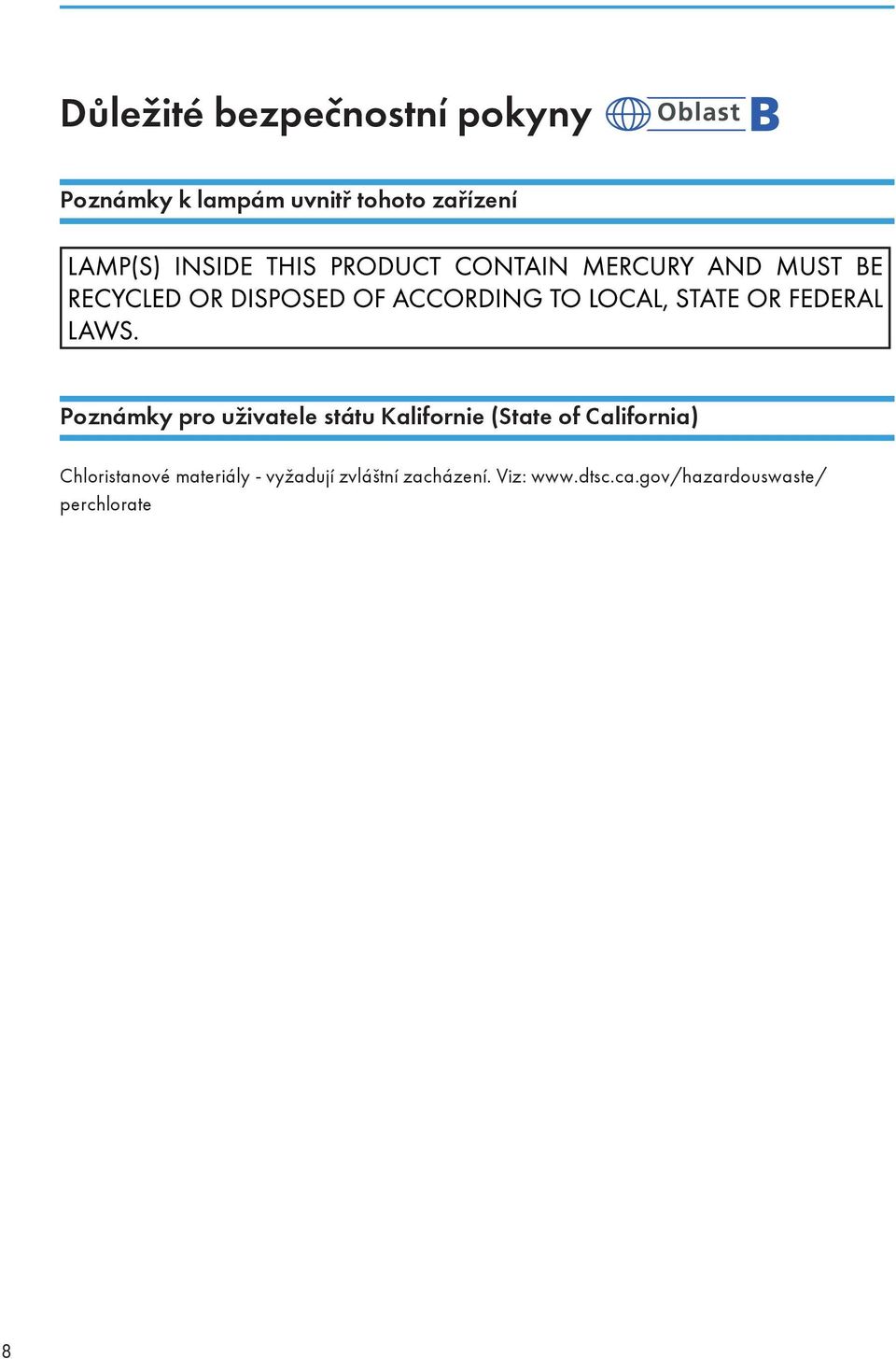 (State of California) Chloristanové materiály - vyžadují