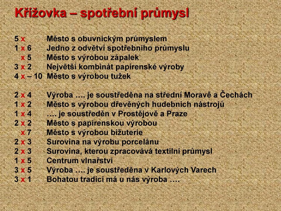 je soustředěna na střední Moravě a Čechách 1 x 2 Město s výrobou dřevěných hudebních nástrojů 1 x 4.