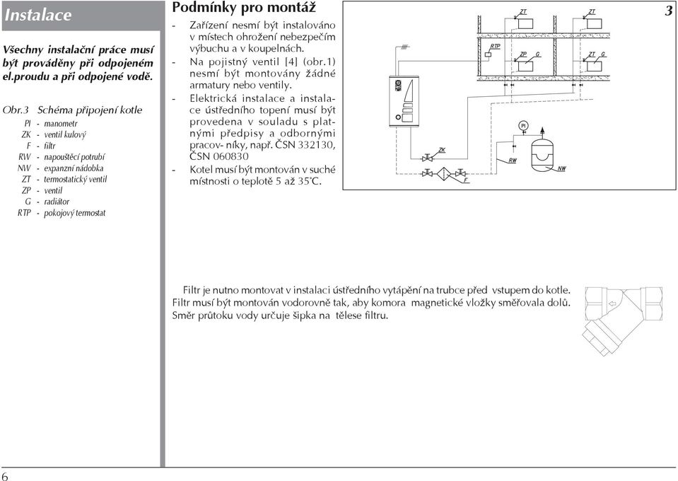 pro montáž - Zaøízení nesmí být instalováno v místech ohrožení nebezpeèím výbuchu a v koupelnách. - Na pojistný ventil [4] (obr.1) nesmí být montovány žádné ar ma tu ry nebo ventily.