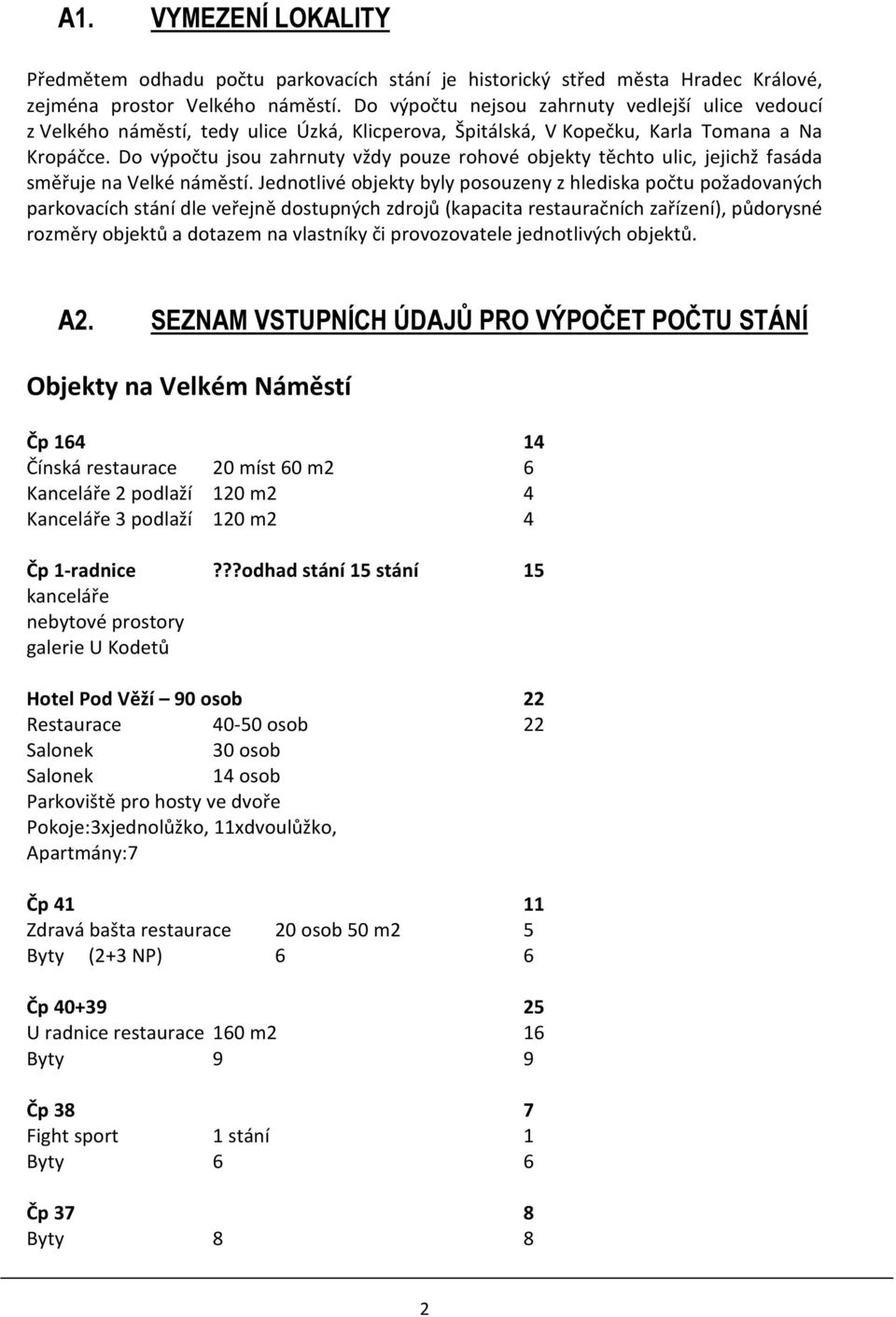 Do výpočtu jsou zahrnuty vždy pouze rohové objekty těchto ulic, jejichž fasáda směřuje na Velké náměstí.