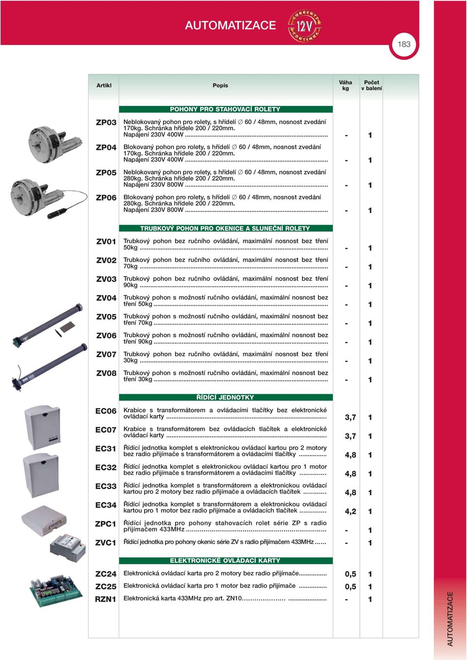 .. Neblokovan pohon pro rolety, s hfiídelí 60 / 48mm, nosnost zvedání 280. Schránka hfiídele 200 / 220mm. Napájení 230V 800W... Blokovan pohon pro rolety, s hfiídelí 60 / 48mm, nosnost zvedání 280.