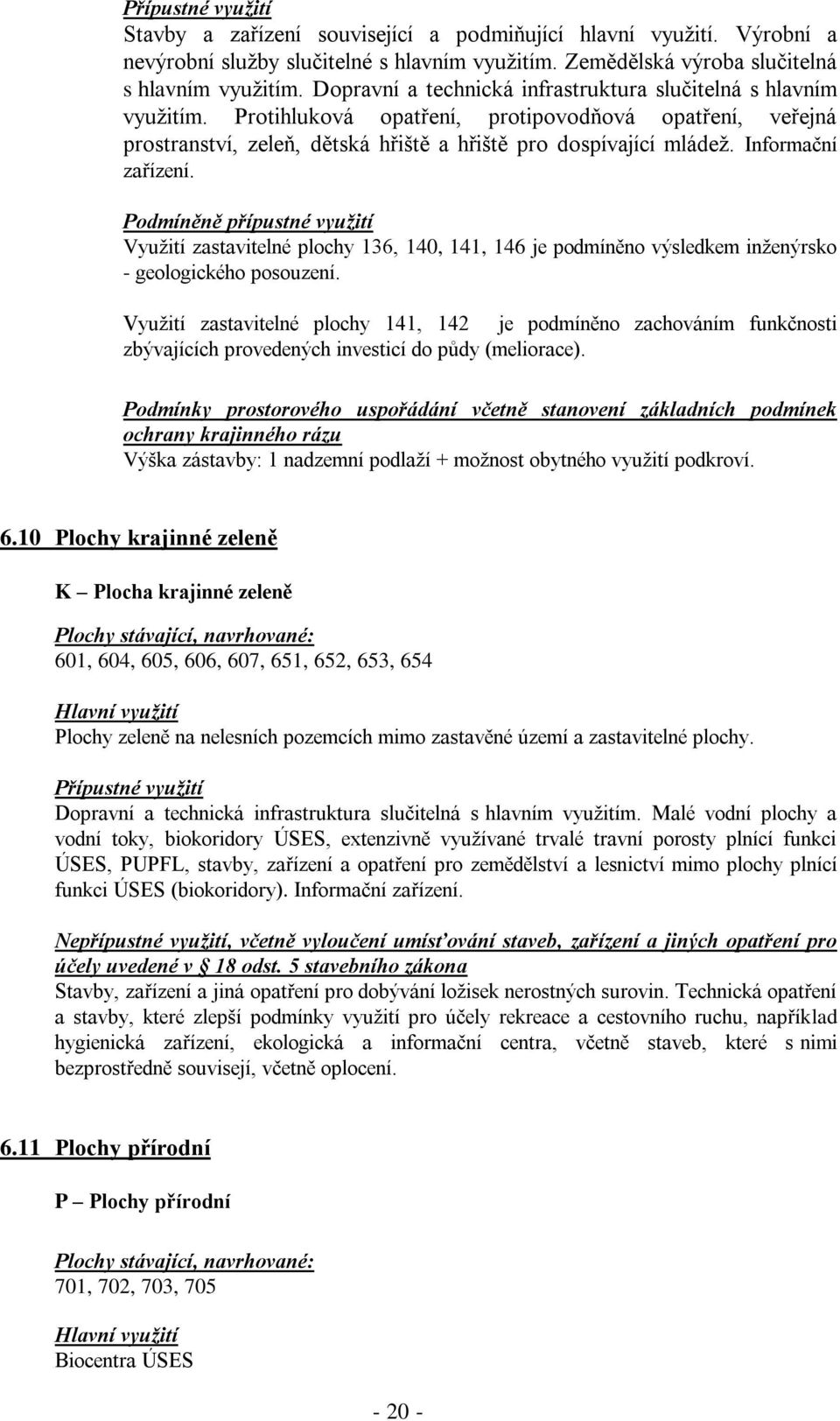 Informační zařízení. Podmíněně přípustné využití Využití zastavitelné plochy 136, 140, 141, 146 je podmíněno výsledkem inženýrsko - geologického posouzení.