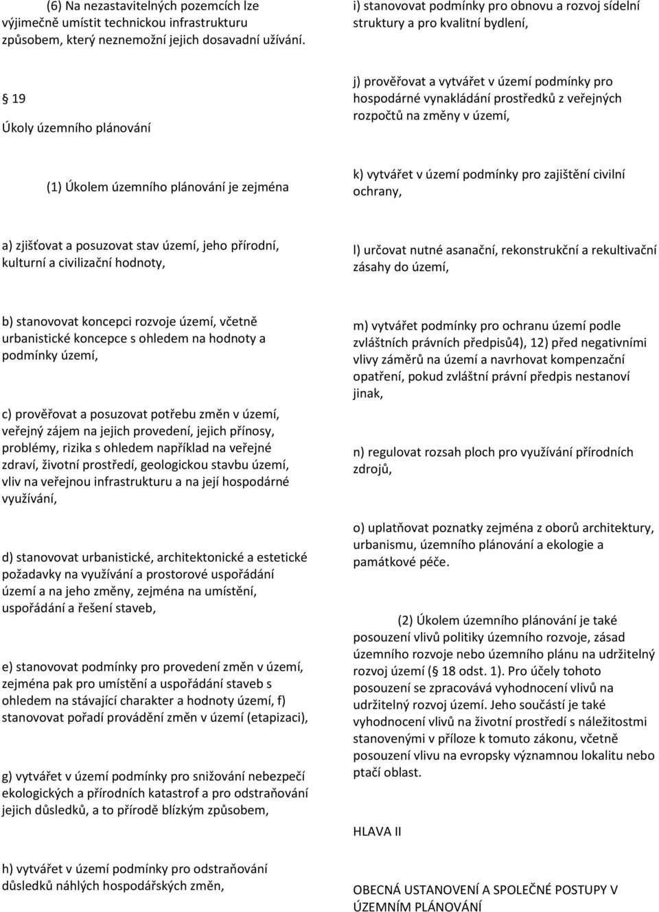 veřejných rozpočtů na změny v území, (1) Úkolem územního plánování je zejména k) vytvářet v území podmínky pro zajištění civilní ochrany, a) zjišťovat a posuzovat stav území, jeho přírodní, kulturní