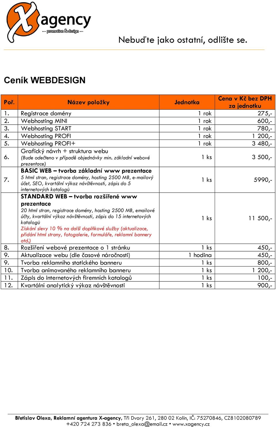 základní webové 1 ks 3 500,- prezentace) BASIC WEB tvorba základní www prezentace 7.