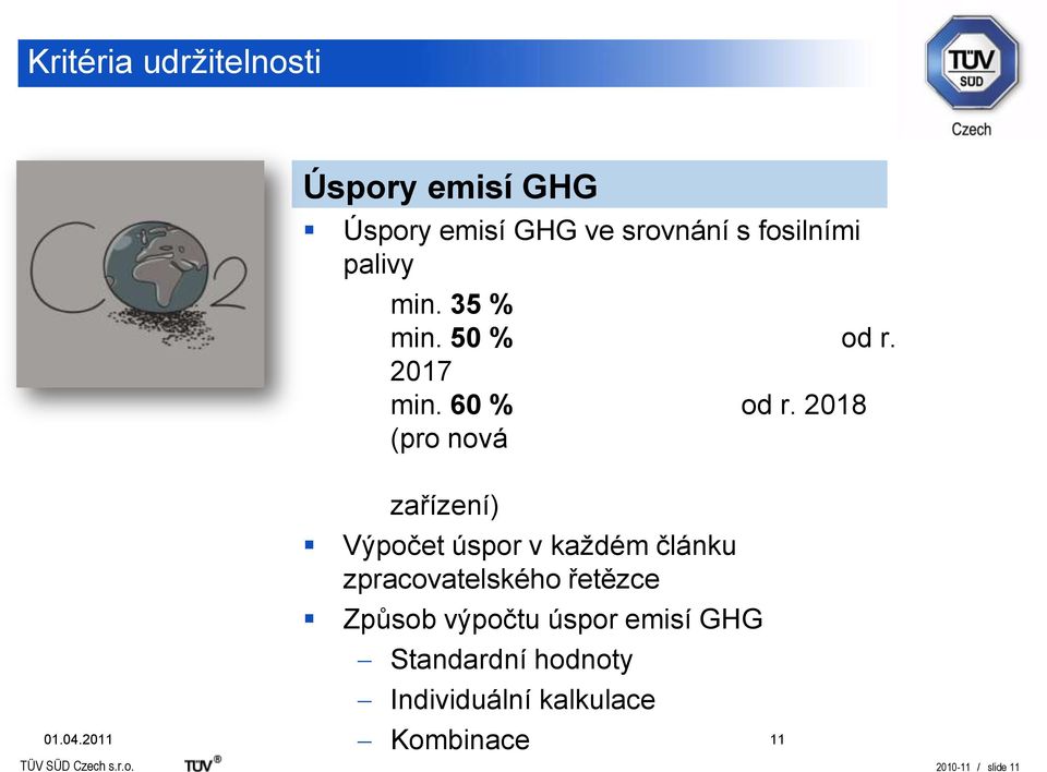 2018 (pro nová zařízení) Výpočet úspor v kaţdém článku zpracovatelského řetězce