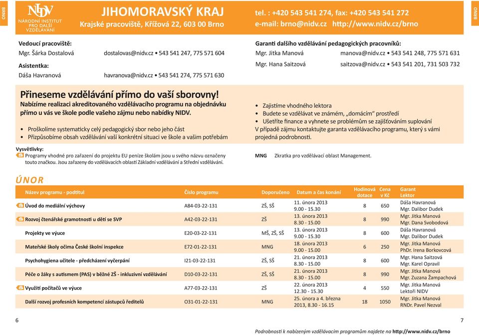 cz 543 541 248, 775 571 631 Asistentka: Mgr. Hana Saitzová saitzova@nidv.cz 543 541 201, 731 503 732 Dáša Havranová havranova@nidv.