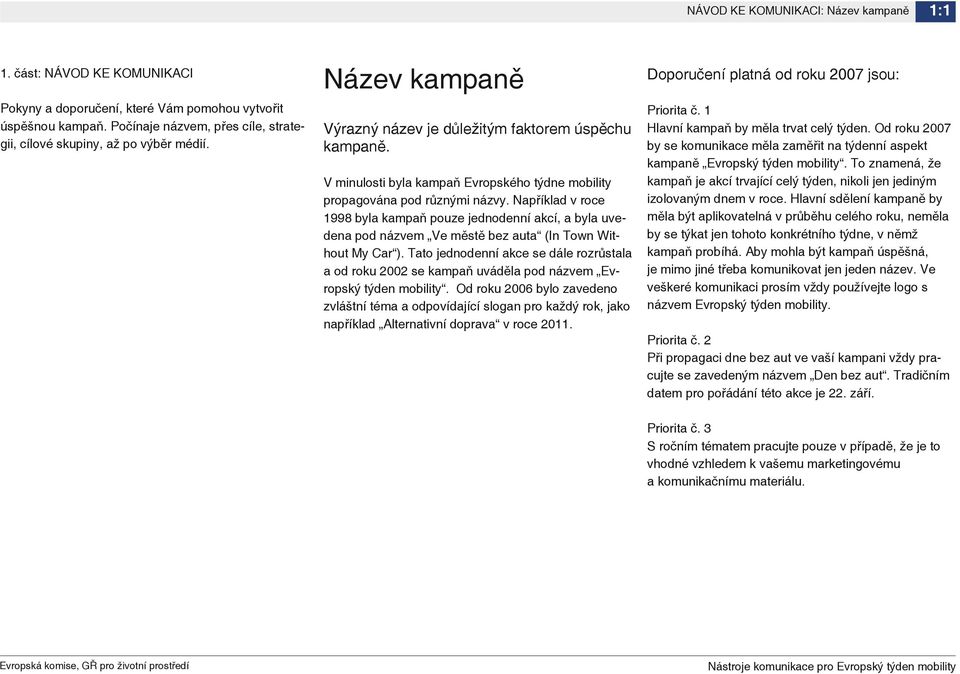 V minulosti byla kampaň Evropského týdne mobility propagována pod různými názvy.