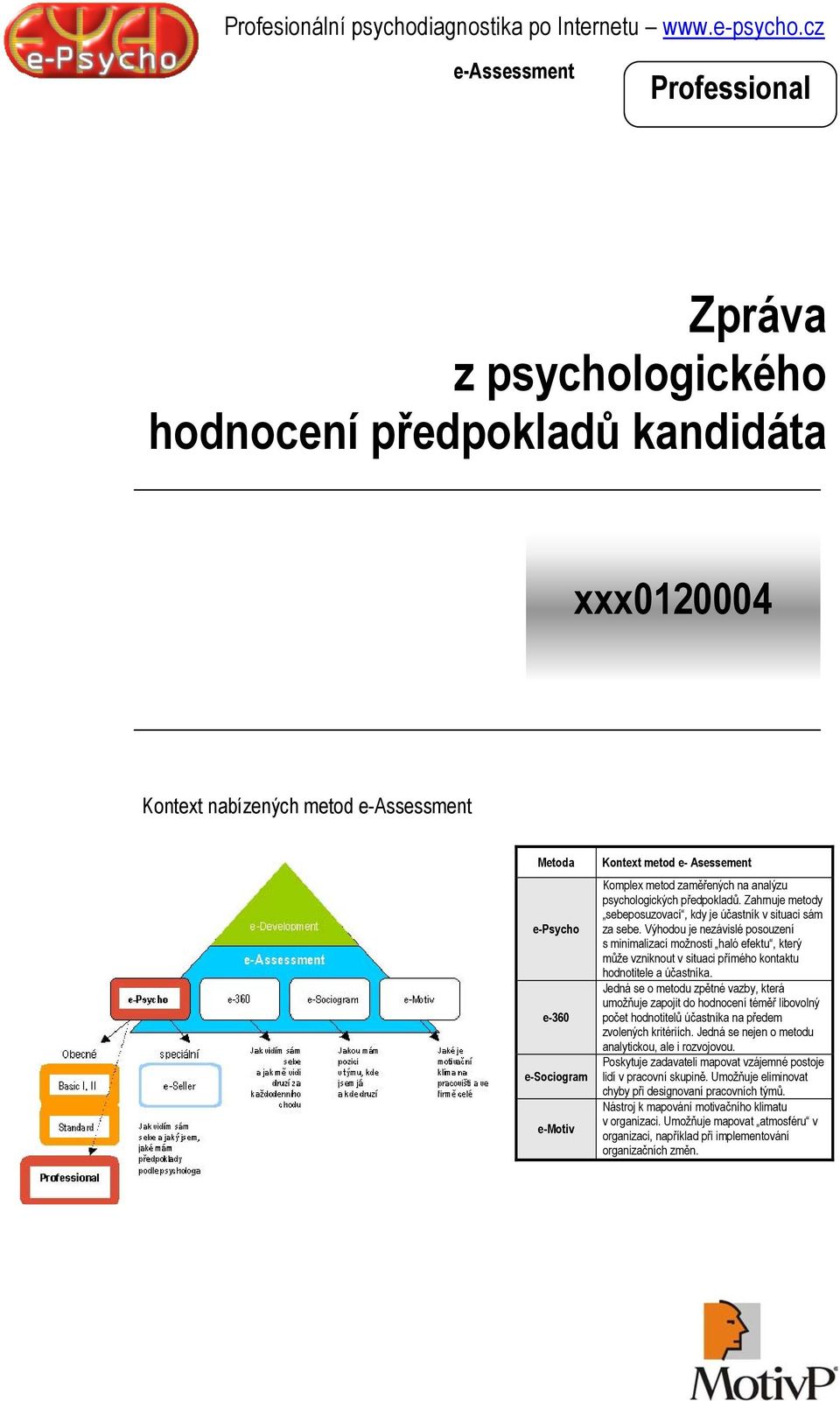 Výhodou je nezávislé posouzení s minimalizací možnosti haló efektu, který může vzniknout v situaci přímého kontaktu hodnotitele a účastníka.