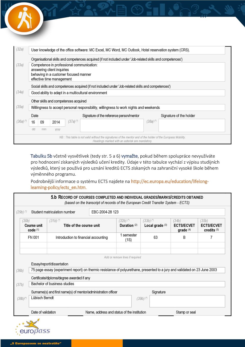 focused manner effective time management Social skills and competences acquired (if not included under 'Job-related skills and competences') Good ability to adapt in a multicultural environment Other