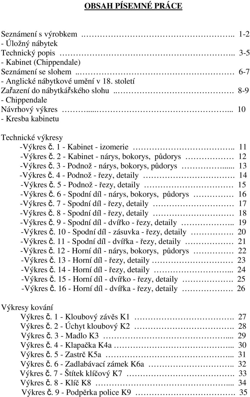 2 - Kabinet - nárys, bokorys, půdorys 12 -Výkres č. 3 - Podnož - nárys, bokorys, půdorys... 13 -Výkres č. 4 - Podnož - řezy, detaily. 14 -Výkres č. 5 - Podnož - řezy, detaily 15 -Výkres č.