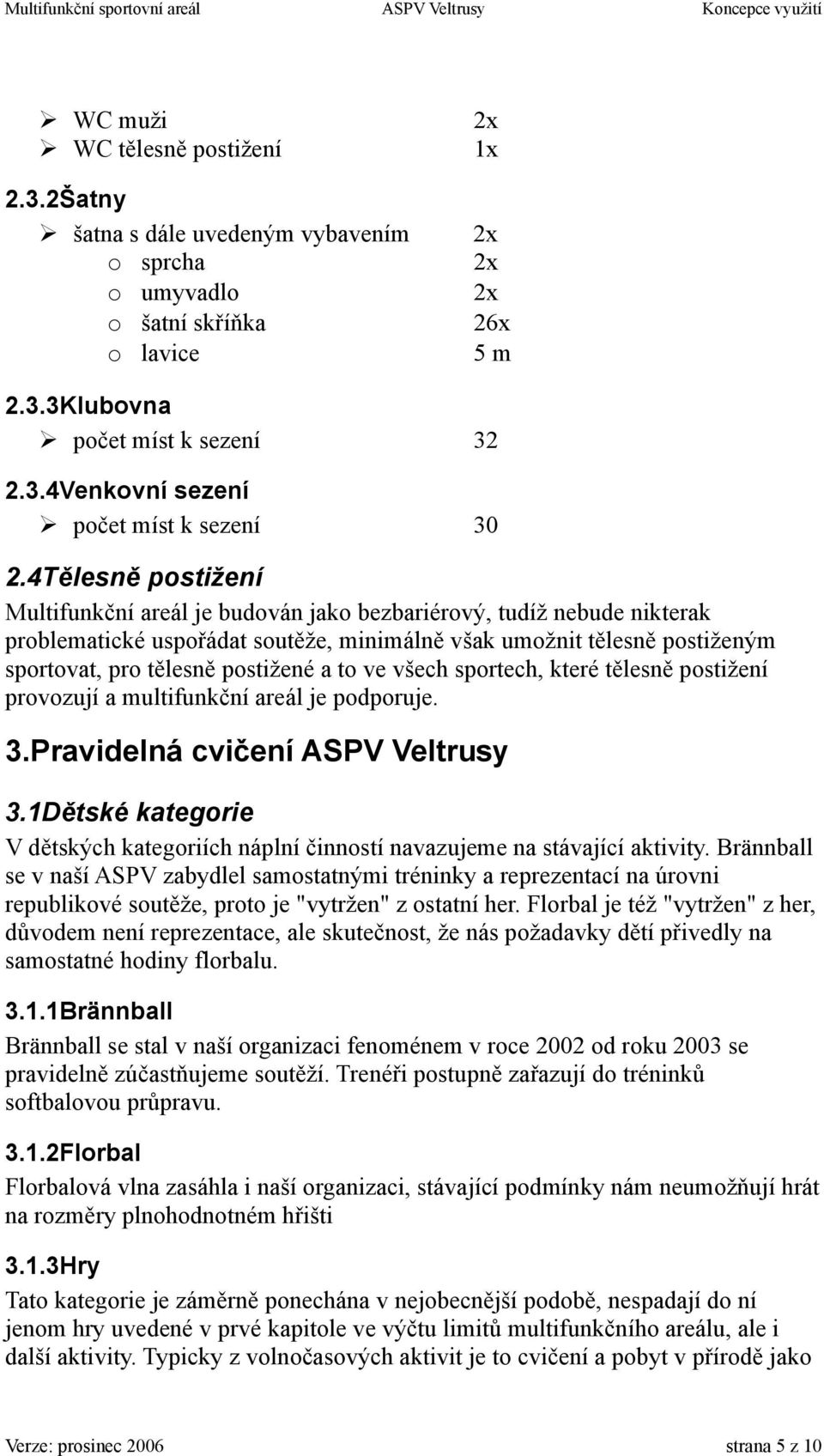 to ve všech sportech, které tělesně postižení provozují a multifunkční areál je podporuje. 3.Pravidelná cvičení ASPV Veltrusy 3.