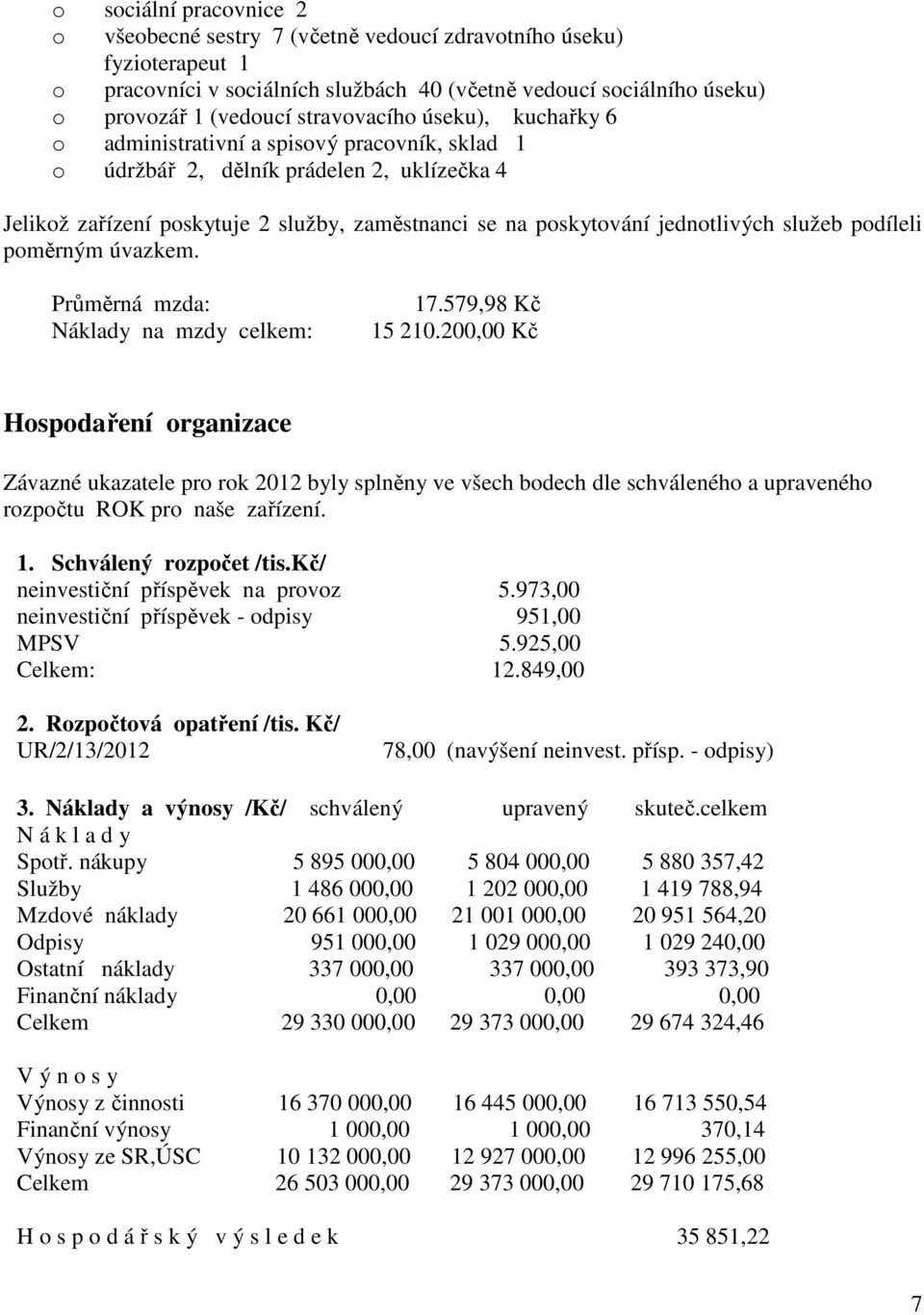 jednotlivých služeb podíleli poměrným úvazkem. Průměrná mzda: Náklady na mzdy celkem: 17.579,98 Kč 15 210.