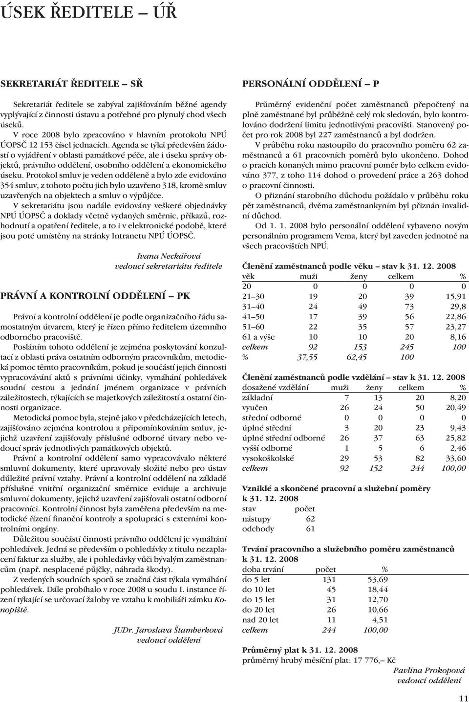 Agenda se týká především žádostí o vyjádření v oblasti památkové péče, ale i úseku správy objektů, právního oddělení, osobního oddělení a ekonomického úseku.