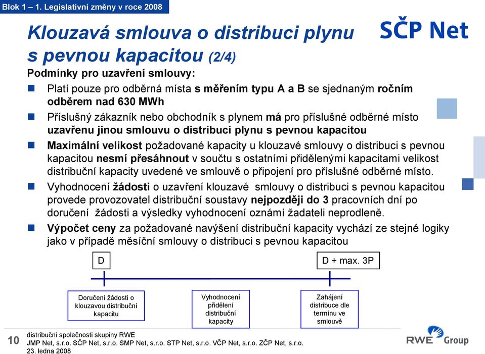 odběrem nad 630 MWh Příslušný zákazník nebo obchodník s plynem má pro příslušné odběrné místo uzavřenu jinou smlouvu o distribuci plynu s pevnou kapacitou Maximální velikost požadované kapacity u