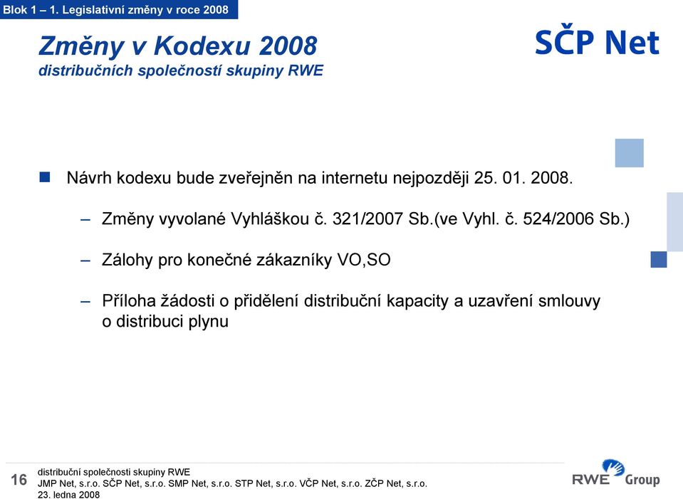 Návrh kodexu bude zveřejněn na internetu nejpozději 25. 01. 2008.