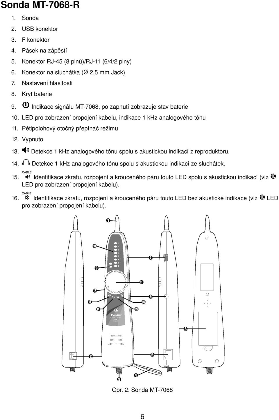 Vypnuto 13. Detekce 1 khz analogového tónu spolu s akustickou indikací z reproduktoru. 14. Detekce 1 khz analogového tónu spolu s akustickou indikací ze sluchátek. 15.