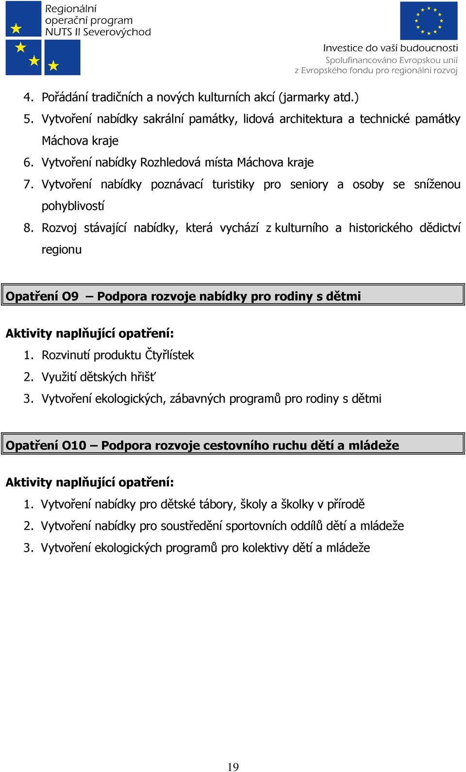Rozvoj stávající nabídky, která vychází z kulturního a historického dědictví regionu Opatření O9 Podpora rozvoje nabídky pro rodiny s dětmi Aktivity naplňující opatření: 1.