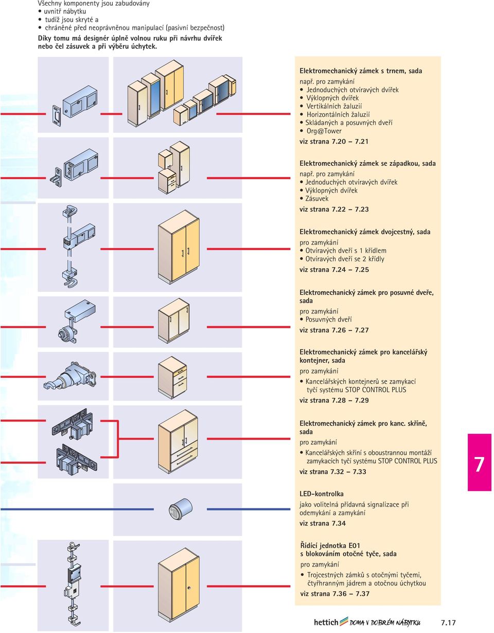 pro zamykání Jednoduchých otvíravých dvířek Výklopných dvířek Vertikálních žaluzií Horizontálních žaluzií Skládaných a posuvných dveří Org@Tower viz strana.20.