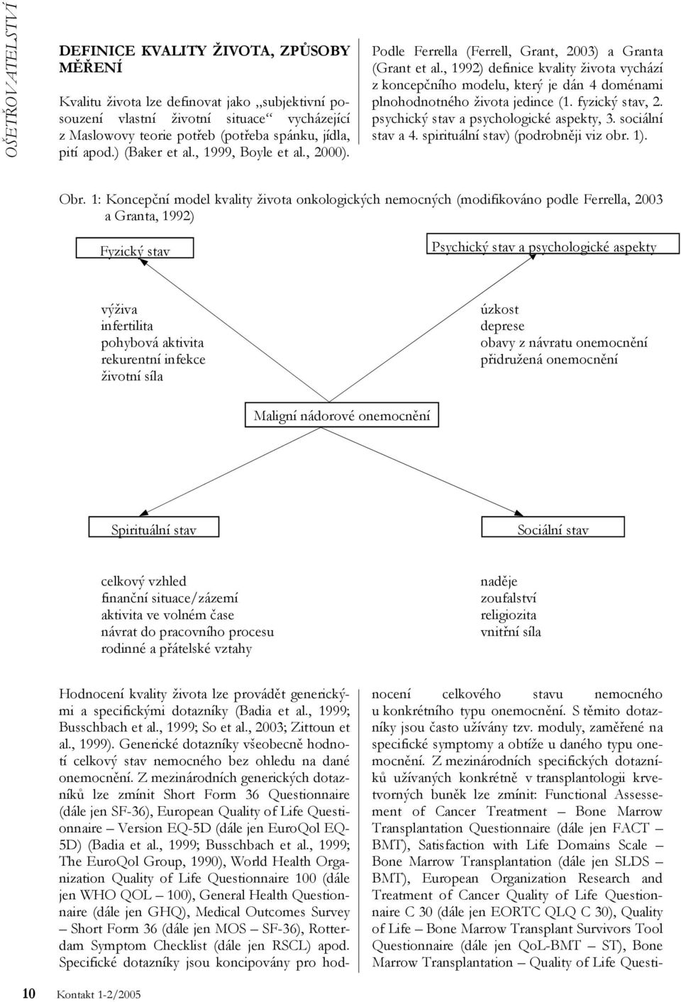 , 1992) definice kvality života vychází z koncepčního modelu, který je dán 4 doménami plnohodnotného života jedince (1. fyzický stav, 2. psychický stav a psychologické aspekty, 3. sociální stav a 4.