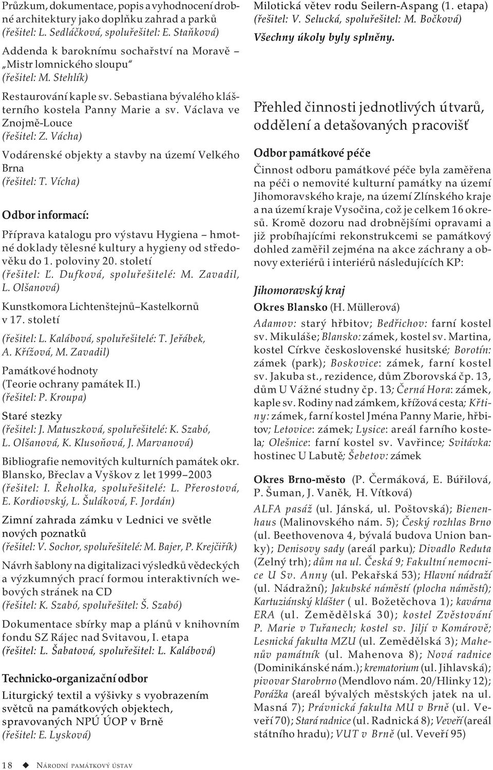 Václava ve Znojmě-Louce (řešitel: Z. Vácha) Vodárenské objekty a stavby na území Velkého Brna (řešitel: T.