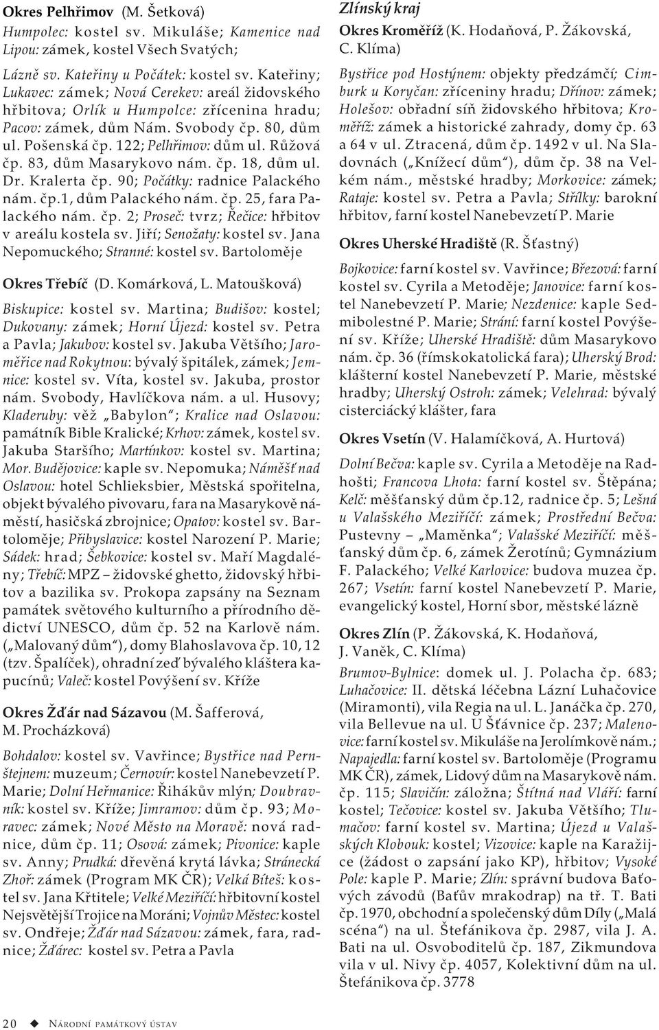 83, dům Masarykovo nám. čp. 18, dům ul. Dr. Kralerta čp. 90; Počátky: radnice Palackého nám. čp.1, dům Palackého nám. čp. 25, fara Palackého nám. čp. 2; Proseč: tvrz; Řečice: hřbitov v areálu kostela sv.