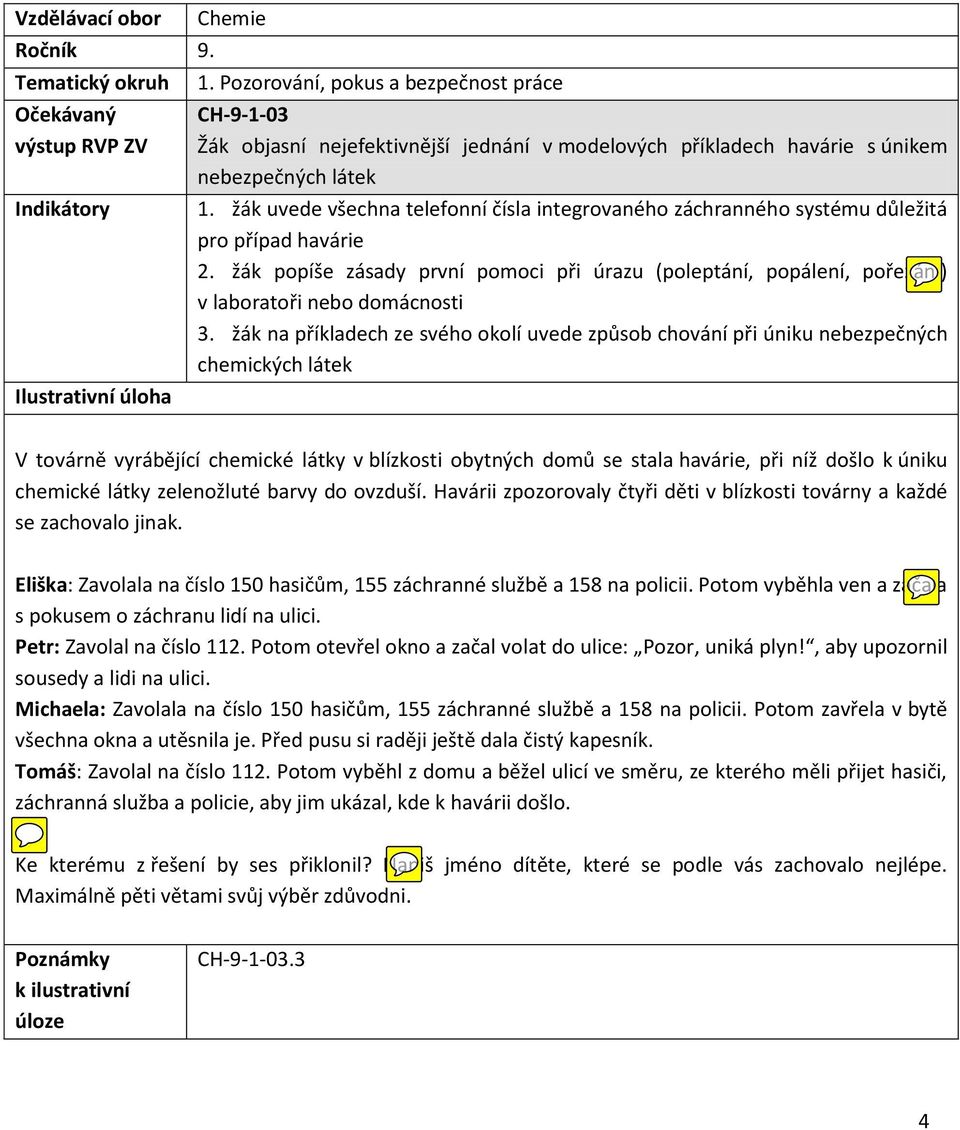 žák popíše zásady první pomoci při úrazu (poleptání, popálení, pořezání) v laboratoři nebo domácnosti 3.