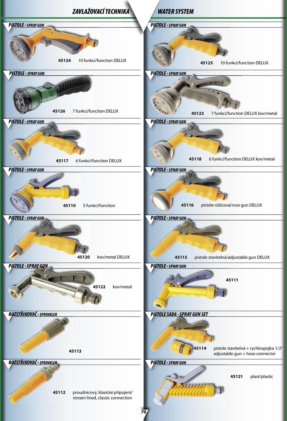 DELUX 45115 pistole stavitelná/adjustable gun DELUX 45122 kov/metal 45111 ROZSTŘIKOVAČ SPRINKLER PISTOLE SADA SPRAY GUN SET ROZSTŘIKOVAČ SPRINKLER 45113 45114