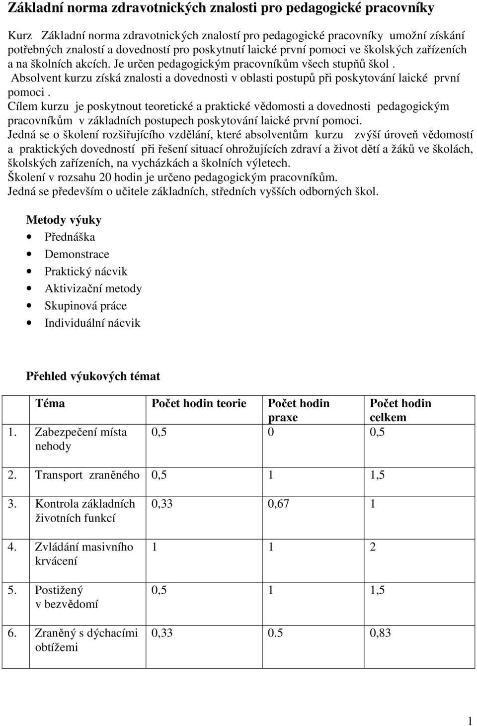 Absolvent kurzu získá znalosti a dovednosti v oblasti postupů při poskytování laické první pomoci.