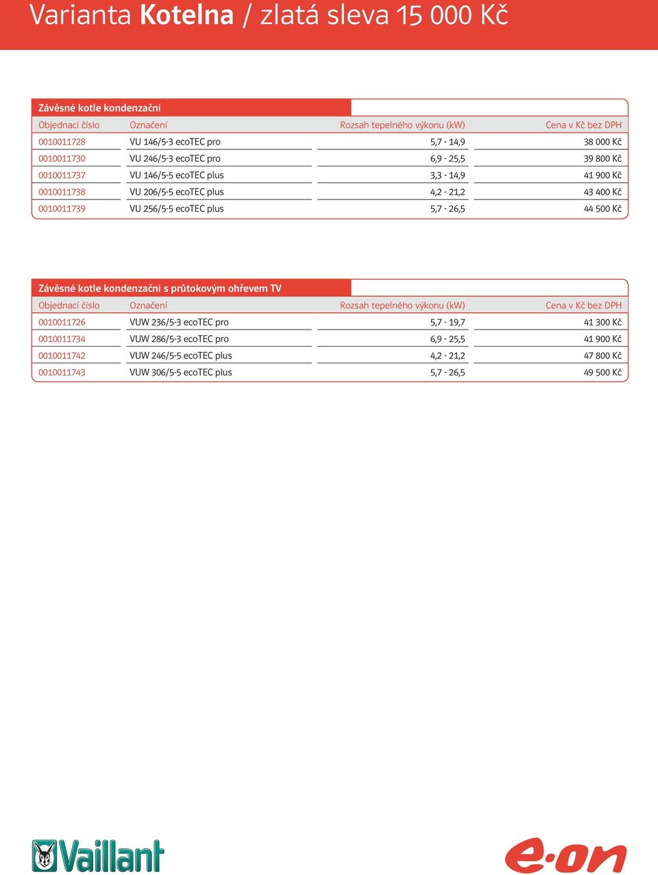 plus 5,7-26,5 44 500 Kč Závěsné kotle kondenzační s průtokovým ohřevem TV 0010011726 VUW 236/5-3 ecotec pro 5,7-19,7 41 300 Kč 0010011734