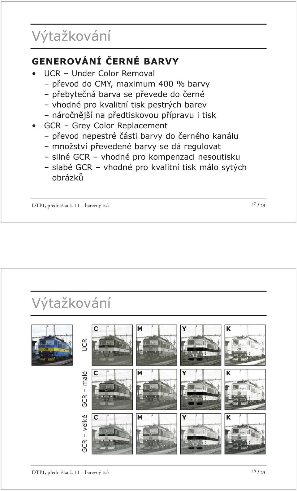 kanálu množství převedené barvy se dá regulovat silné GCR vhodné pro kompenzaci nesoutisku slabé GCR vhodné pro kvalitní tisk málo sytých