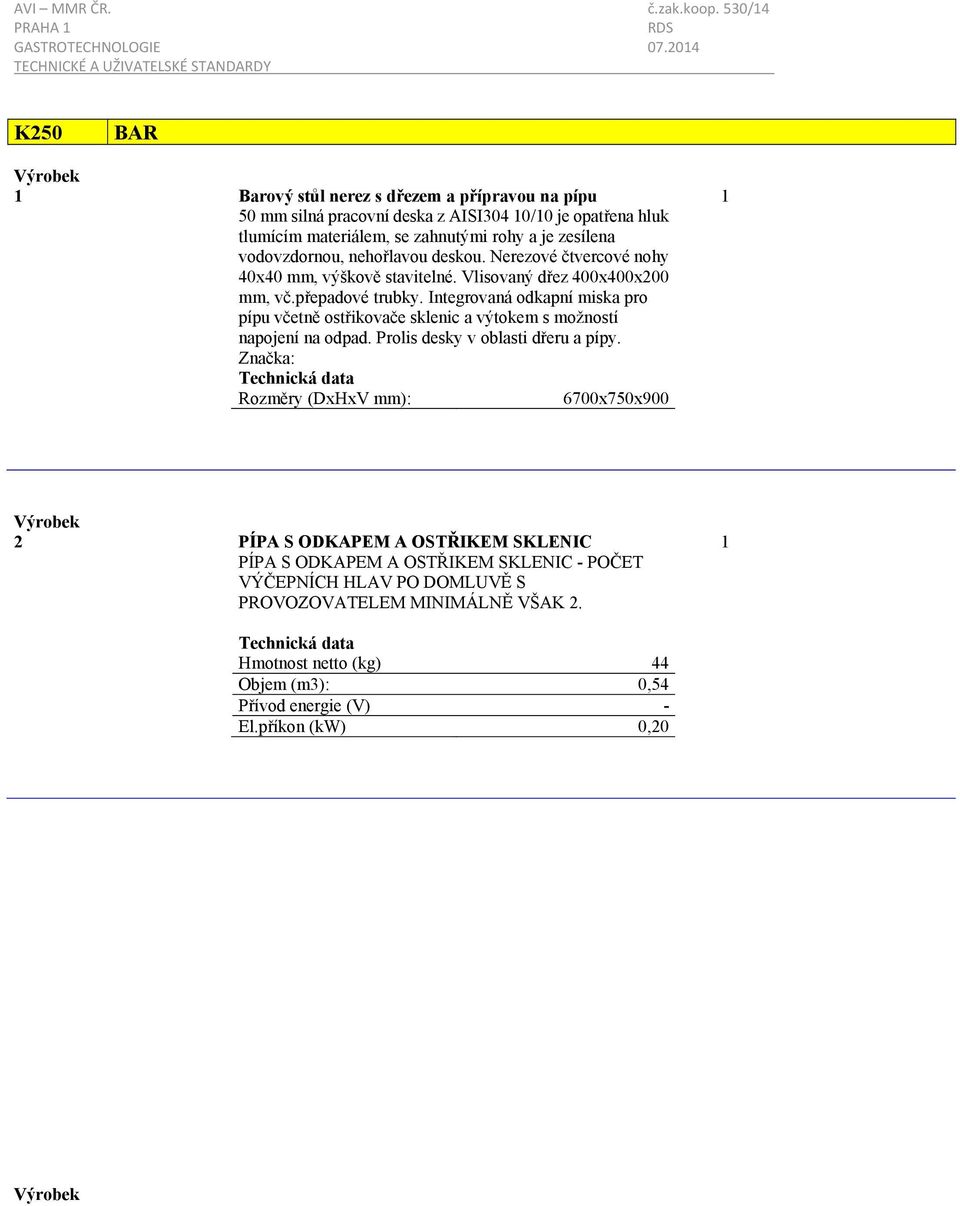 Integrovaná odkapní miska pro pípu včetně ostřikovače sklenic a výtokem s možností napojení na odpad. Prolis desky v oblasti dřeru a pípy.