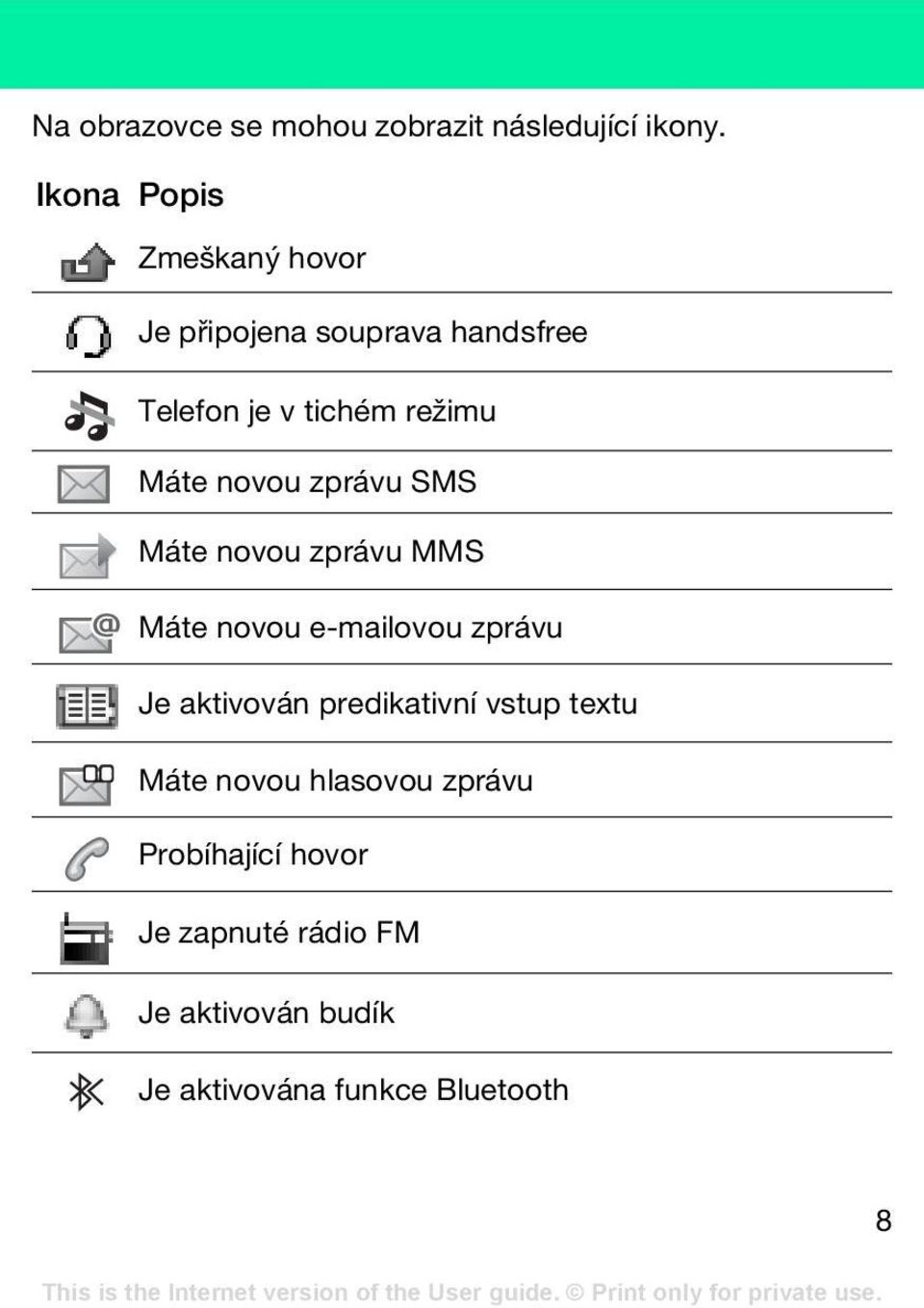 novou zprávu SMS Máte novou zprávu MMS Máte novou e-mailovou zprávu Je aktivován