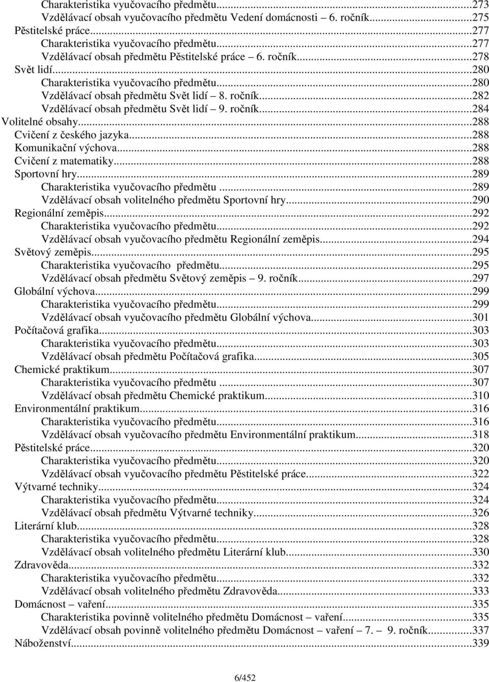 ročník...284 Volitelné obsahy...288 Cvičení z českého jazyka...288 Komunikační výchova...288 Cvičení z matematiky...288 Sportovní hry...289 Charakteristika vyučovacího předmětu.