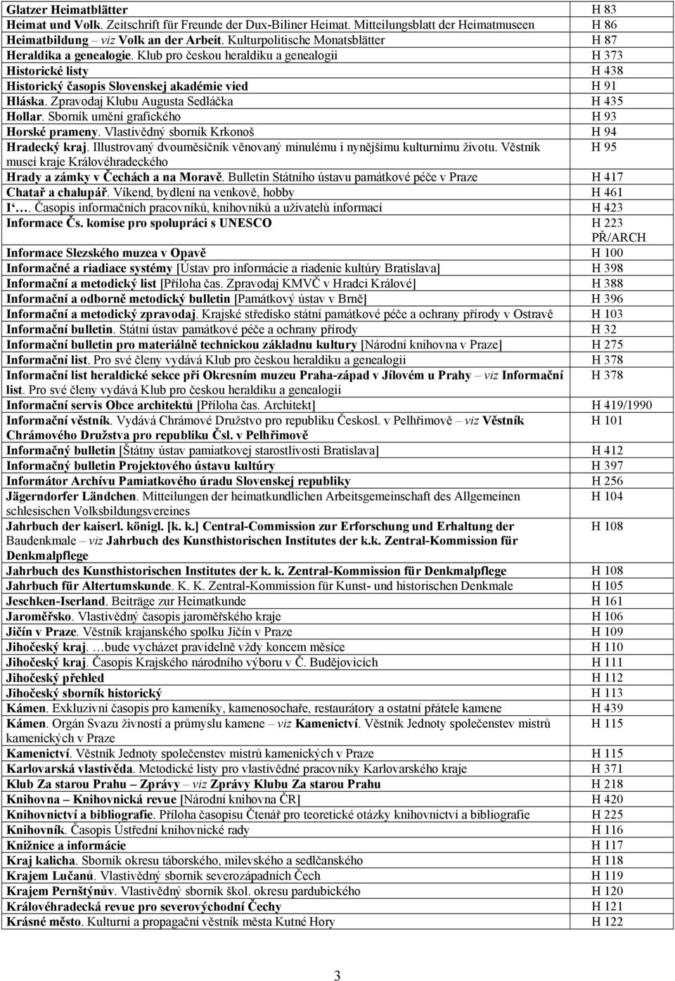 Zpravodaj Klubu Augusta Sedláčka H 435 Hollar. Sborník umění grafického H 93 Horské prameny. Vlastivědný sborník Krkonoš H 94 Hradecký kraj.