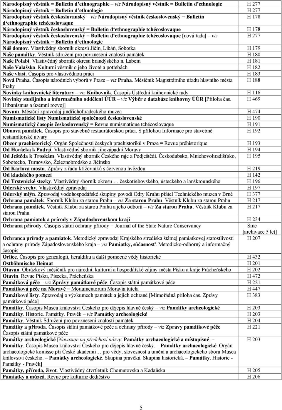 = Bulletin d ethnographie tchécoslovaque [nová řada] viz H 277 Národopisný věstník = Bulletin d ethnologie Náš domov. Vlastivědný sborník okresů Jičín, Libáň, Sobotka H 179 Naše památky.