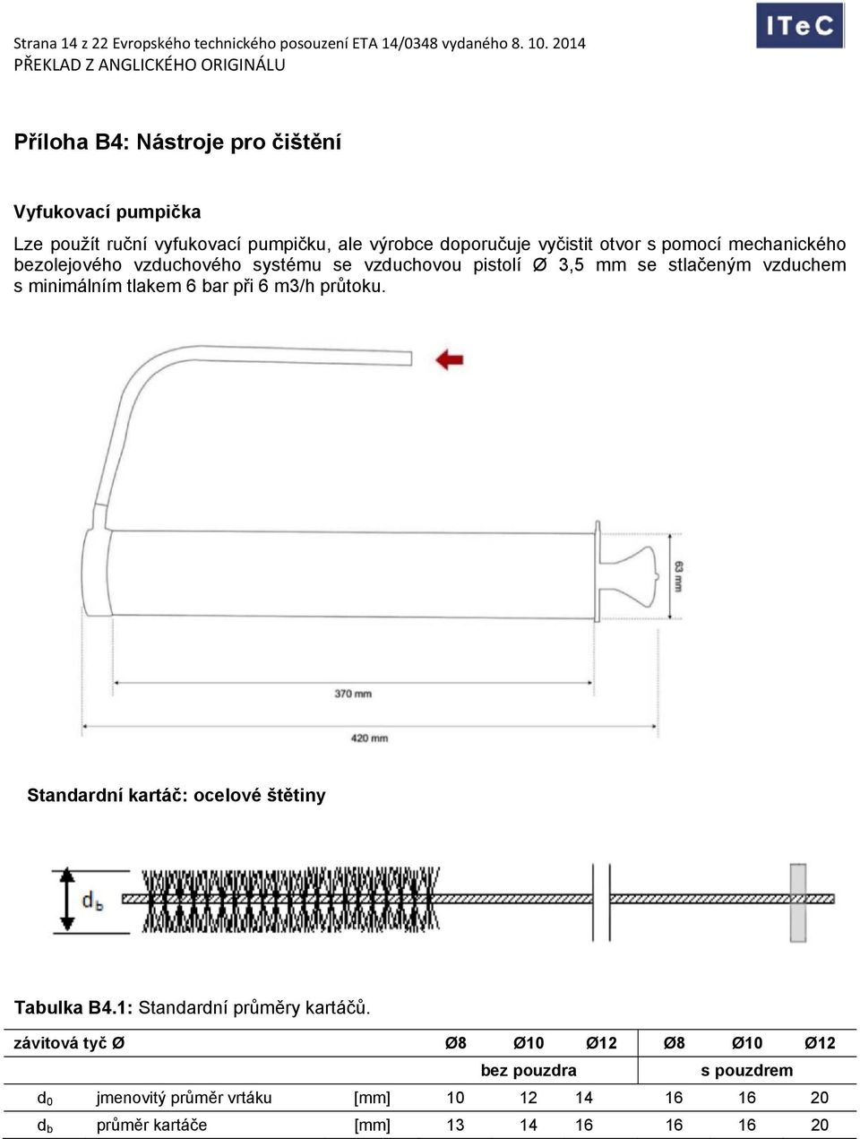 mechanického bezolejového vzduchového systému se vzduchovou pistolí Ø 3,5 mm se stlačeným vzduchem s minimálním tlakem 6 bar při 6 m3/h průtoku.