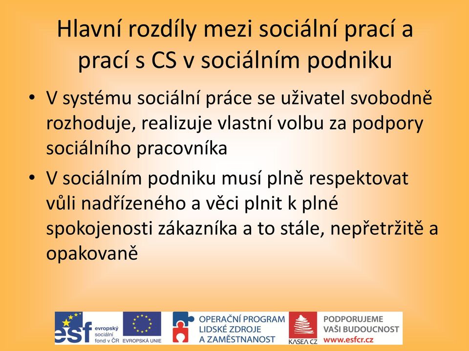 podpory sociálního pracovníka V sociálním podniku musí plně respektovat vůli