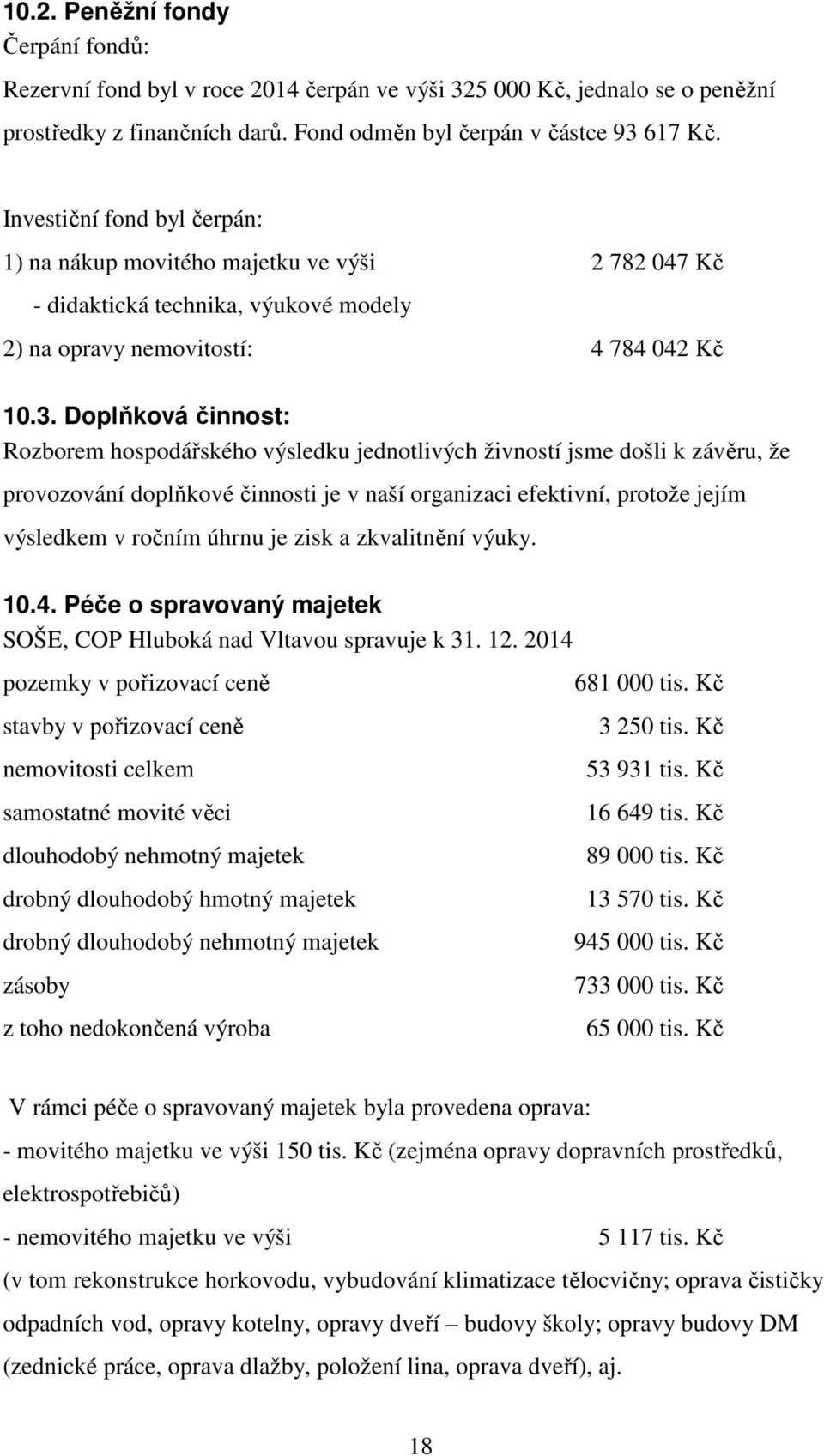 Doplňková činnost: Rozborem hospodářského výsledku jednotlivých živností jsme došli k závěru, že provozování doplňkové činnosti je v naší organizaci efektivní, protože jejím výsledkem v ročním úhrnu