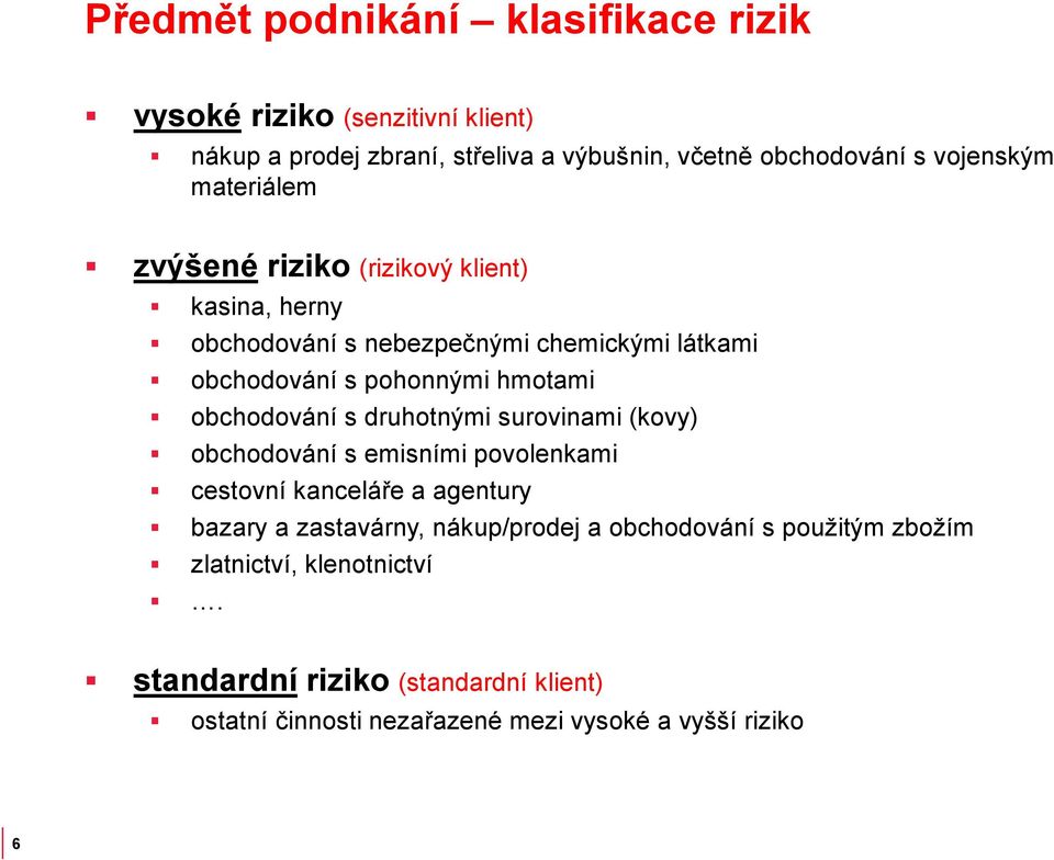 hmotami obchodování s druhotnými surovinami (kovy) obchodování s emisními povolenkami cestovní kanceláře a agentury bazary a zastavárny,