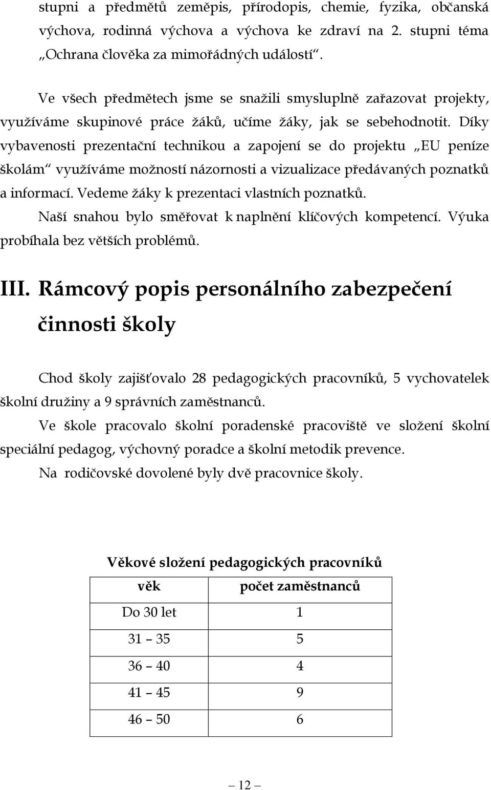 Díky vybavenosti prezentační technikou a zapojení se do projektu EU peníze školám vyuţíváme moţností názornosti a vizualizace předávaných poznatků a informací.