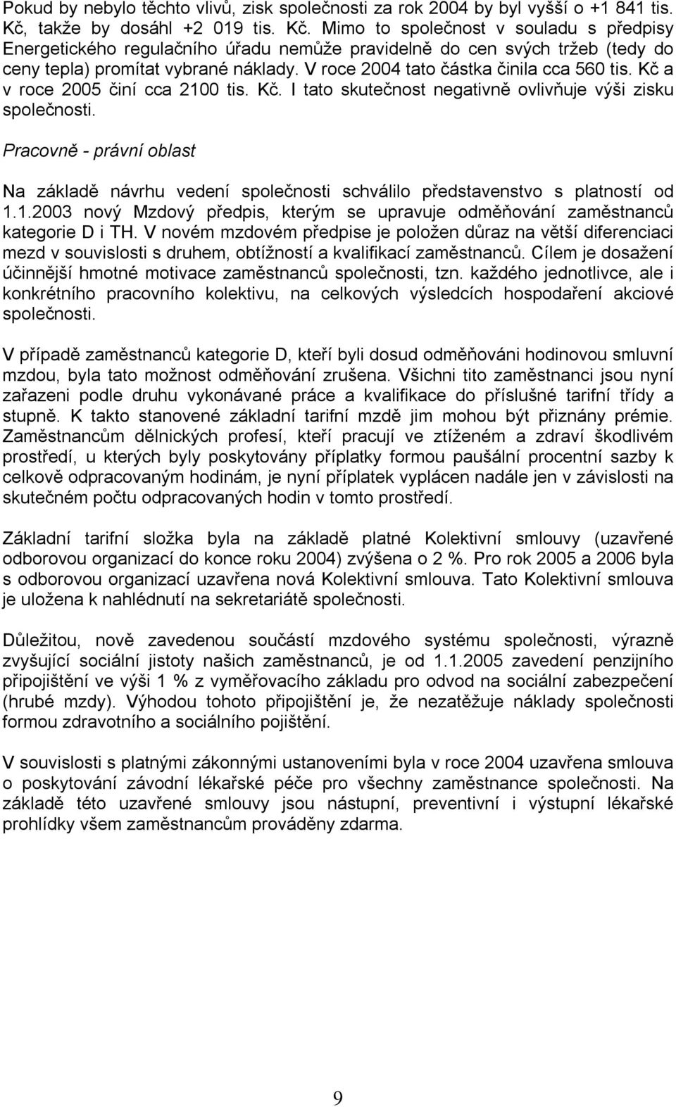 V roce 2004 tato částka činila cca 560 tis. Kč a v roce 2005 činí cca 2100 tis. Kč. I tato skutečnost negativně ovlivňuje výši zisku společnosti.