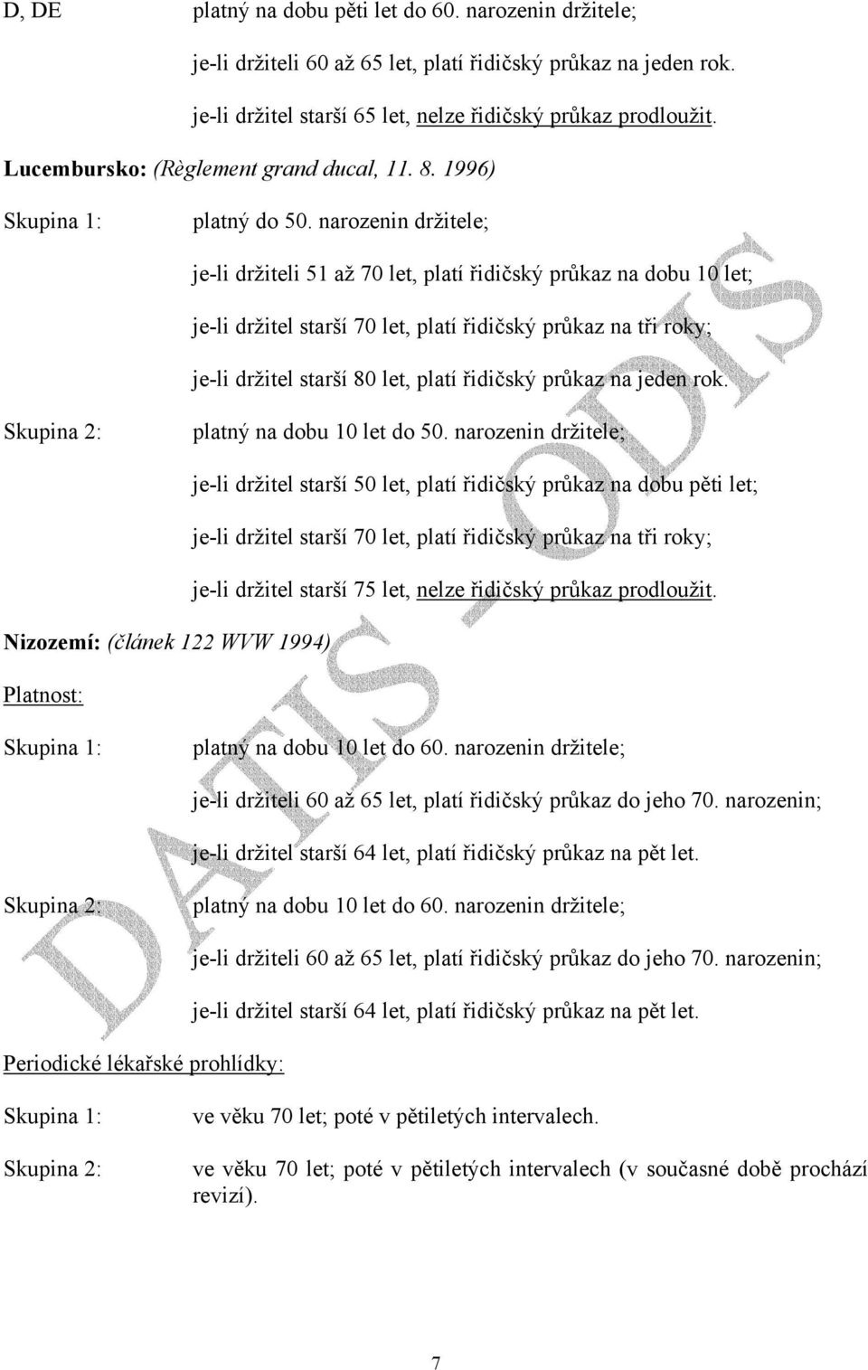 narozenin držitele; je-li držiteli 51 až 70 let, platí řidičský průkaz na dobu 10 let; je-li držitel starší 70 let, platí řidičský průkaz na tři roky; je-li držitel starší 80 let, platí řidičský