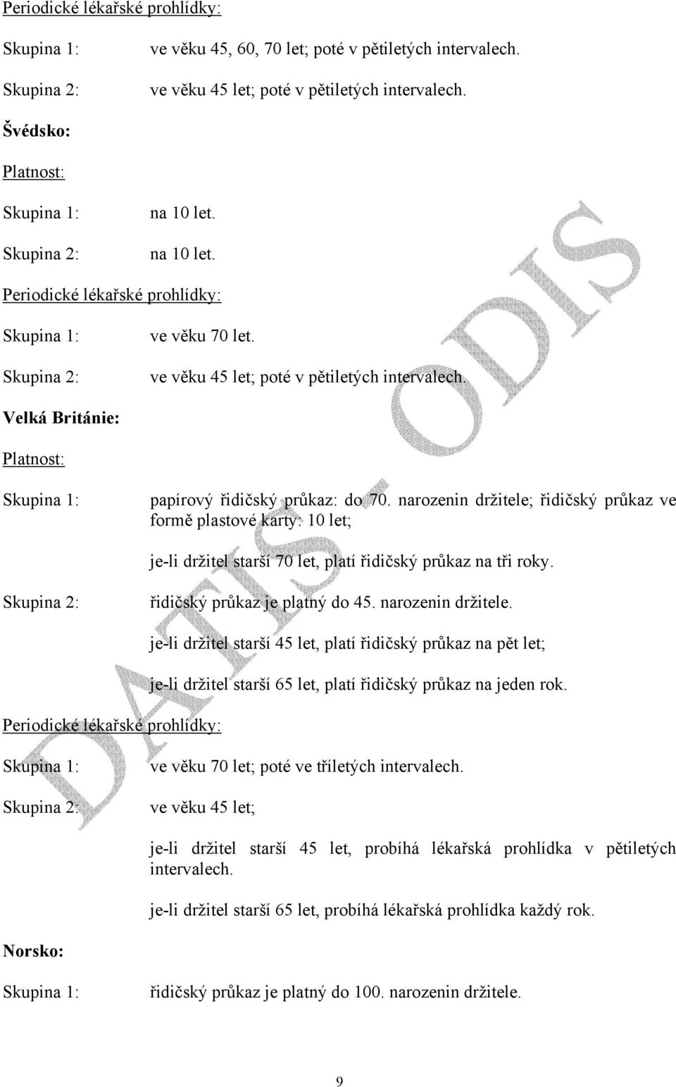 narozenin držitele; řidičský průkaz ve formě plastové karty: 10 let; je-li držitel starší 70 let, platí řidičský průkaz na tři roky. Skupina 2: řidičský průkaz je platný do 45. narozenin držitele.