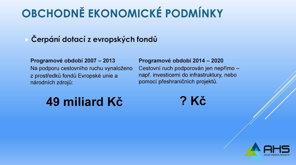 národních zdrojů: 49 miliard Kč Programové období 2014 2020 Cestovní ruch podporován