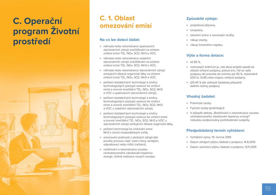 ostatních stacionárních zdrojů znečišťování za účelem snížení emisí TZL, NOx, SO2, NH3 a VOC, náhrada nebo rekonstrukce stacionárních zdrojů emitujících těkavé organické látky za účelem snížení emisí