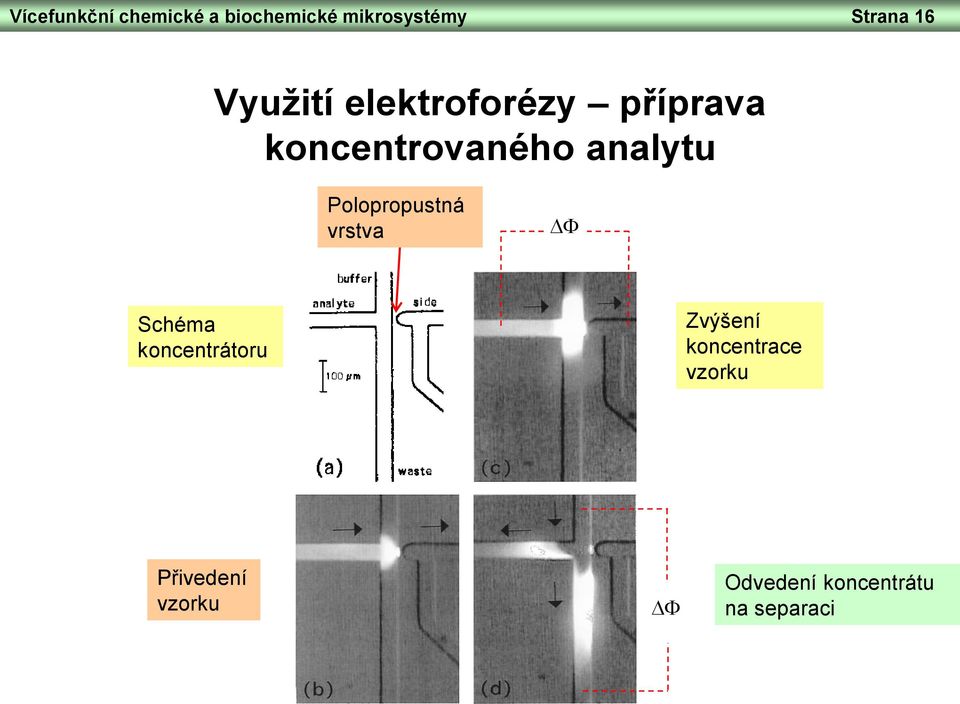 Polopropustná vrstva DF Schéma koncentrátoru Zvýšení